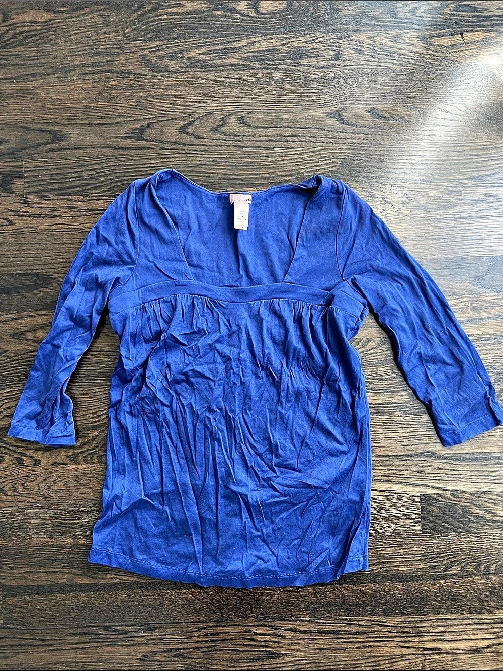 H&M Bright Cobalt Blue Long Sleeve Shirt Angled Neckline Ruching Size 6